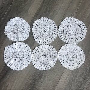 Vintage White Crochet Doily 7” set of 6